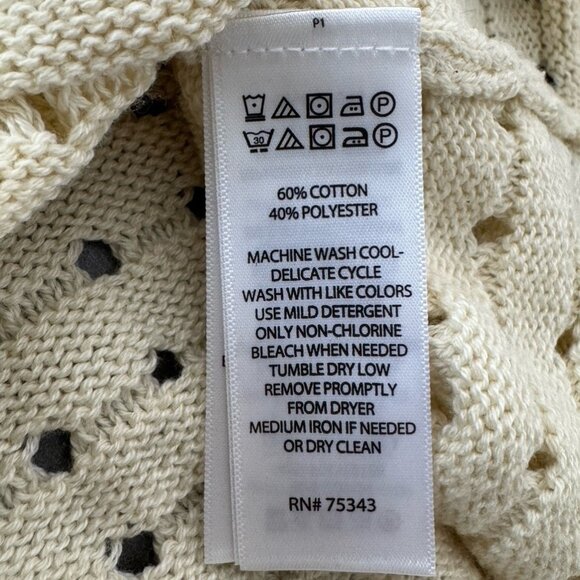 Joie Ivory Perforated Pointelle- Knit Top Eyelet Collared V-Neck Casual Sweater - Picture 4 of 6